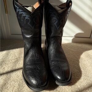 Ariat Black Leather Western Cowboy Boots with Blue Stitching